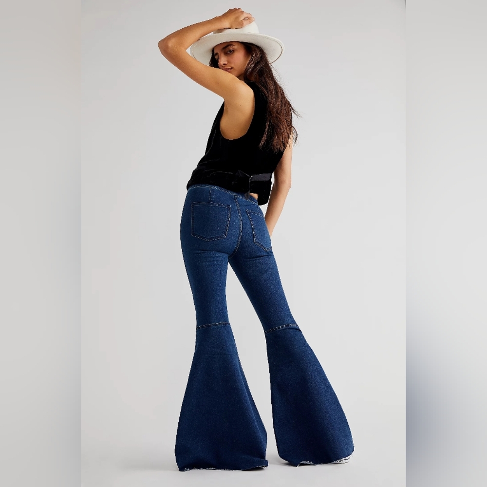 Free People Just Float On Rich Blue Bell Bottom Flare Jeans